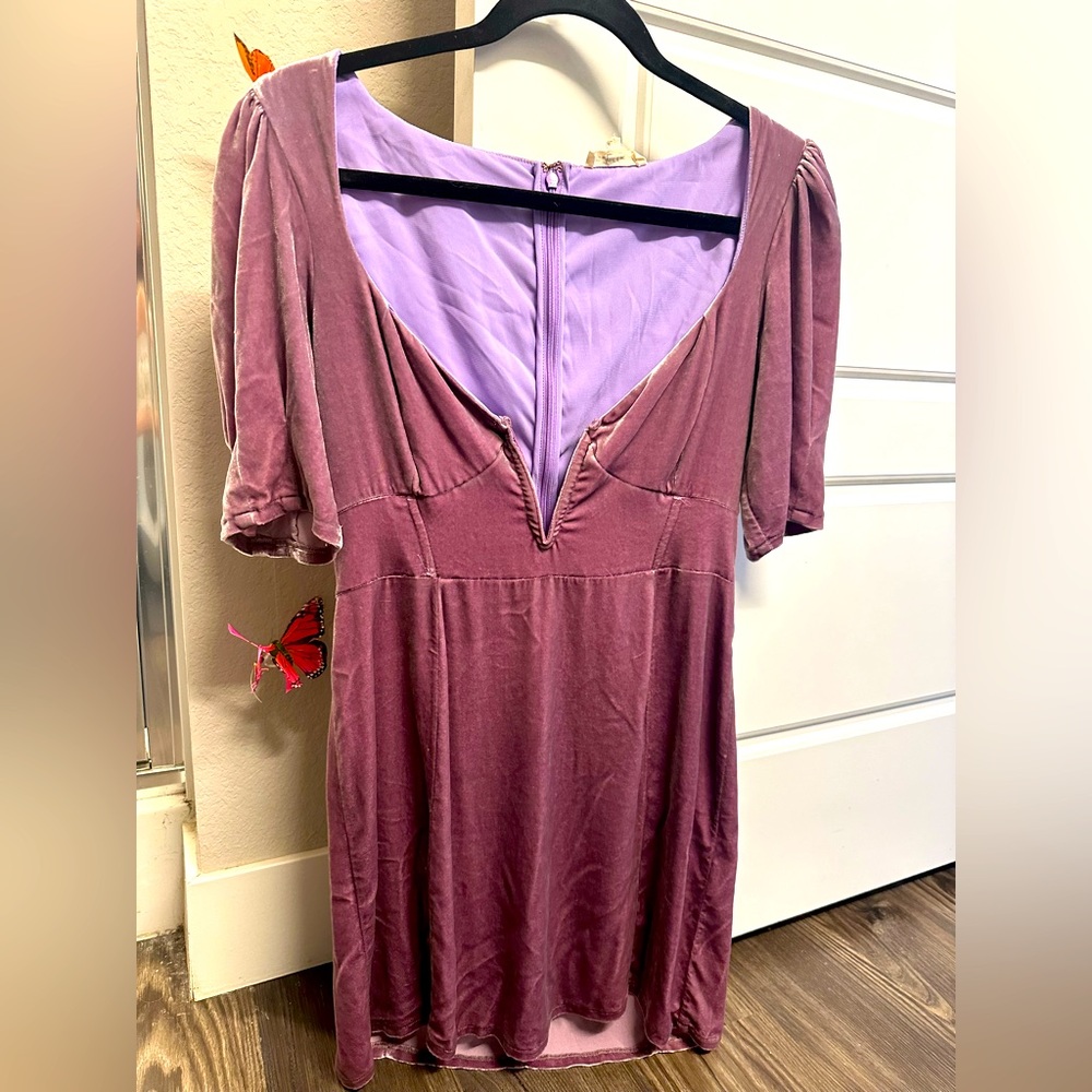 For Love & Lemons Purple Velvet Mini Dress Medium